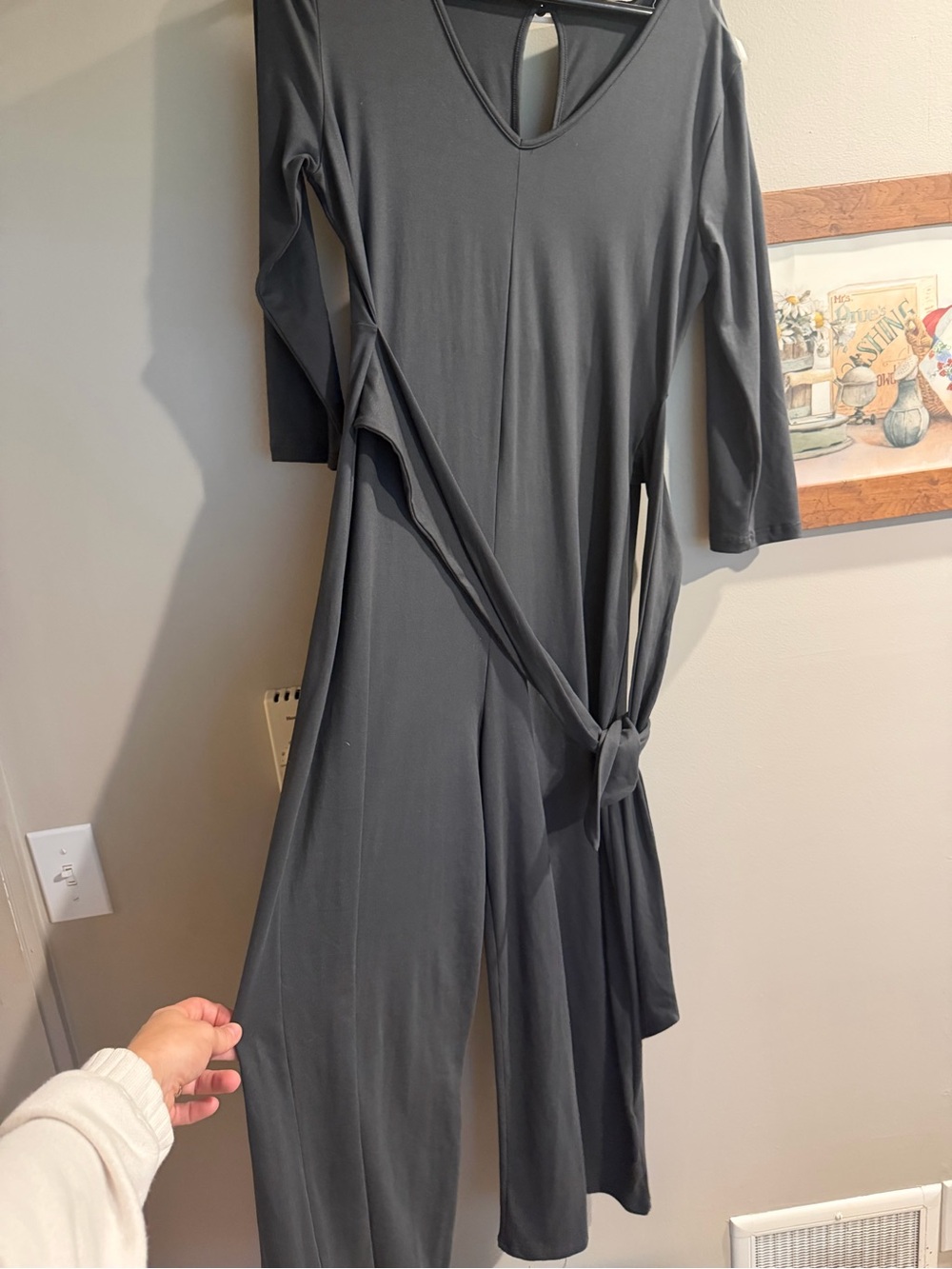 Women's Charcoal Long Sleeve Tie-Waist Jumpsuit